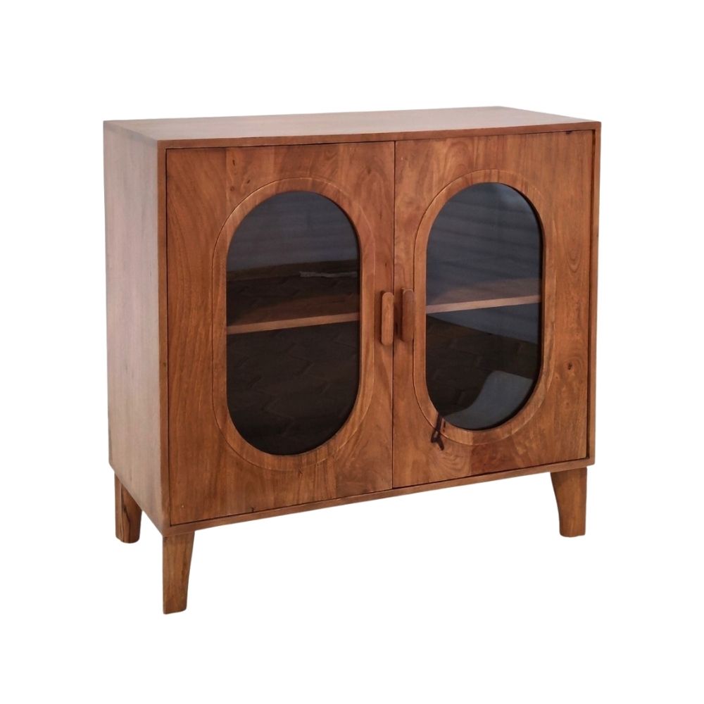 Indian Hub Solid Wood & Glass Small Sideboard