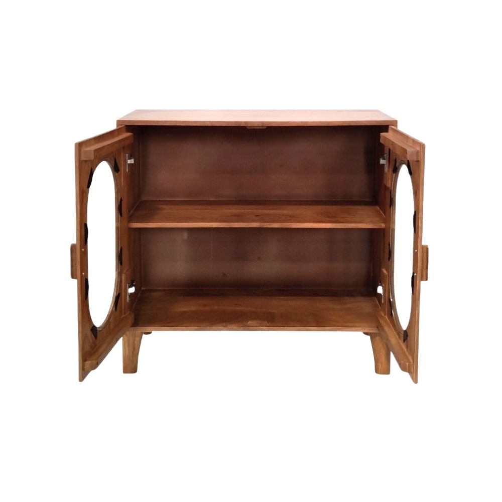Indian Hub Solid Wood & Glass Small Sideboard