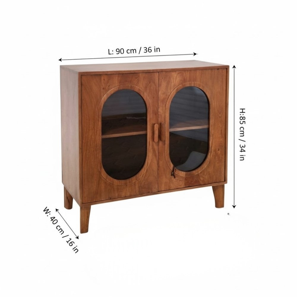 Indian Hub Solid Wood & Glass Small Sideboard