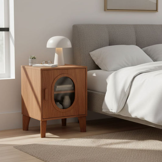 Indian Hub Solid Wood & Glass Bedside Table