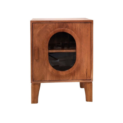 Indian Hub Solid Wood & Glass Bedside Table