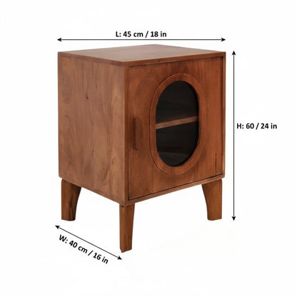Indian Hub Solid Wood & Glass Bedside Table