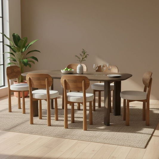Indian Hub Solid Wood Dining Table With 6 Seater Chair