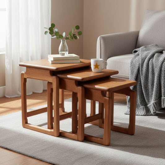 Indian Hub Solid Wood Nest of 3 Table