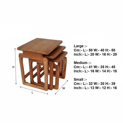 Indian Hub Solid Wood Nest of 3 Table