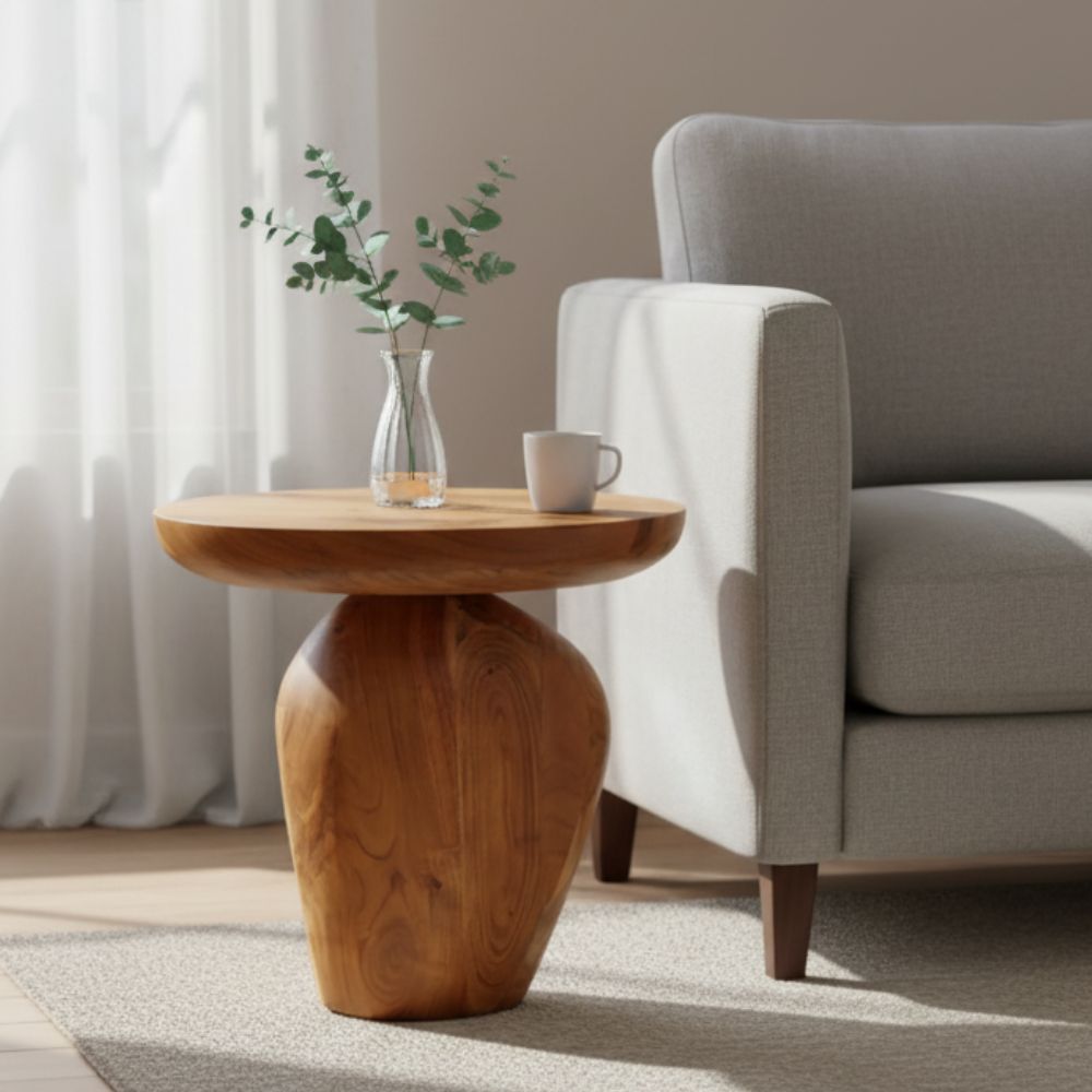 Indian Hub Solid Wood Natural Side Table