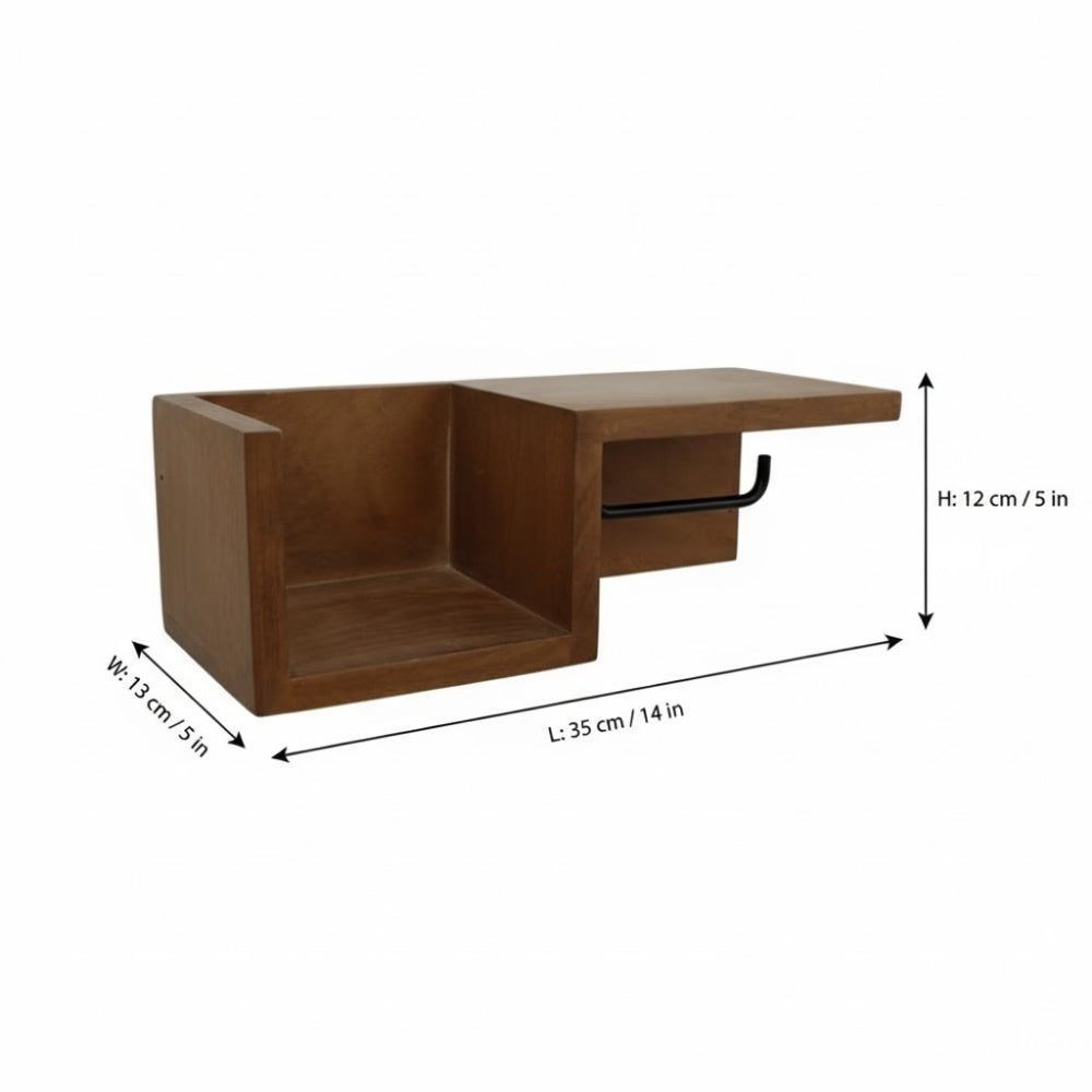 Indian Hub Solid Wood Wall Bath Paper Roll Hanger