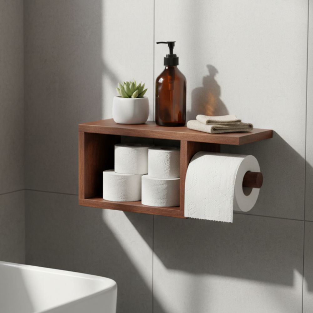 Indian Hub Solid Wood Wall Bath Paper Roll Hanger