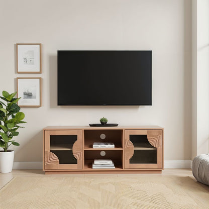 Elegant Mango Wood TV Unit with Storage & Glass Doors