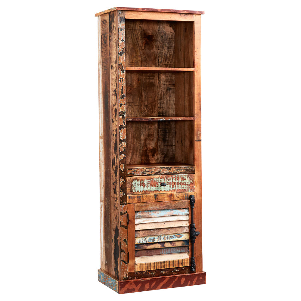 Reclaimed Style Narrow Bookcase 1 Drawer & 1 Door