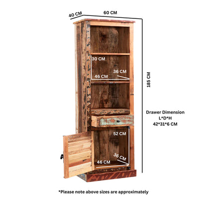 Reclaimed Style Narrow Bookcase 1 Drawer & 1 Door