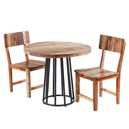 Reclaimed Style Round Dining Table With 4 Seater Chair