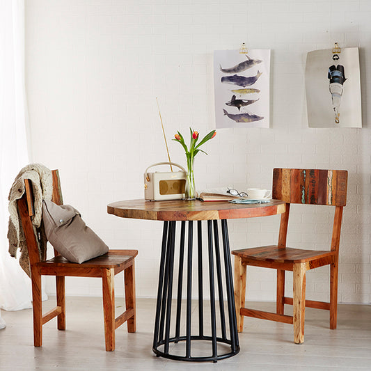 Reclaimed Style Round Dining Table With 4 Seater Chair