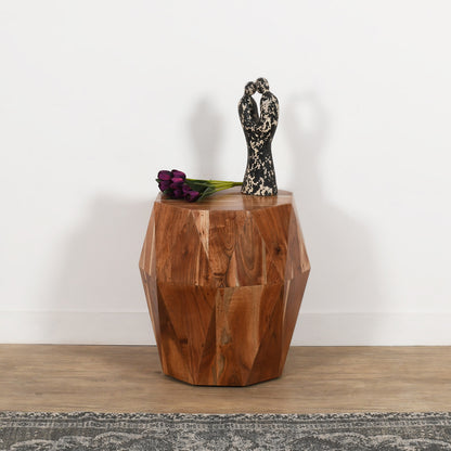 Artisanal End Table Octagon Top, Natural Brown