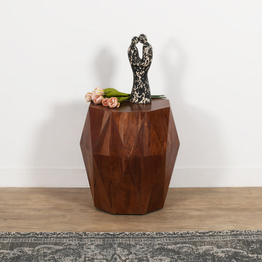 Artisanal End Table Octagon Top, Dark Brown