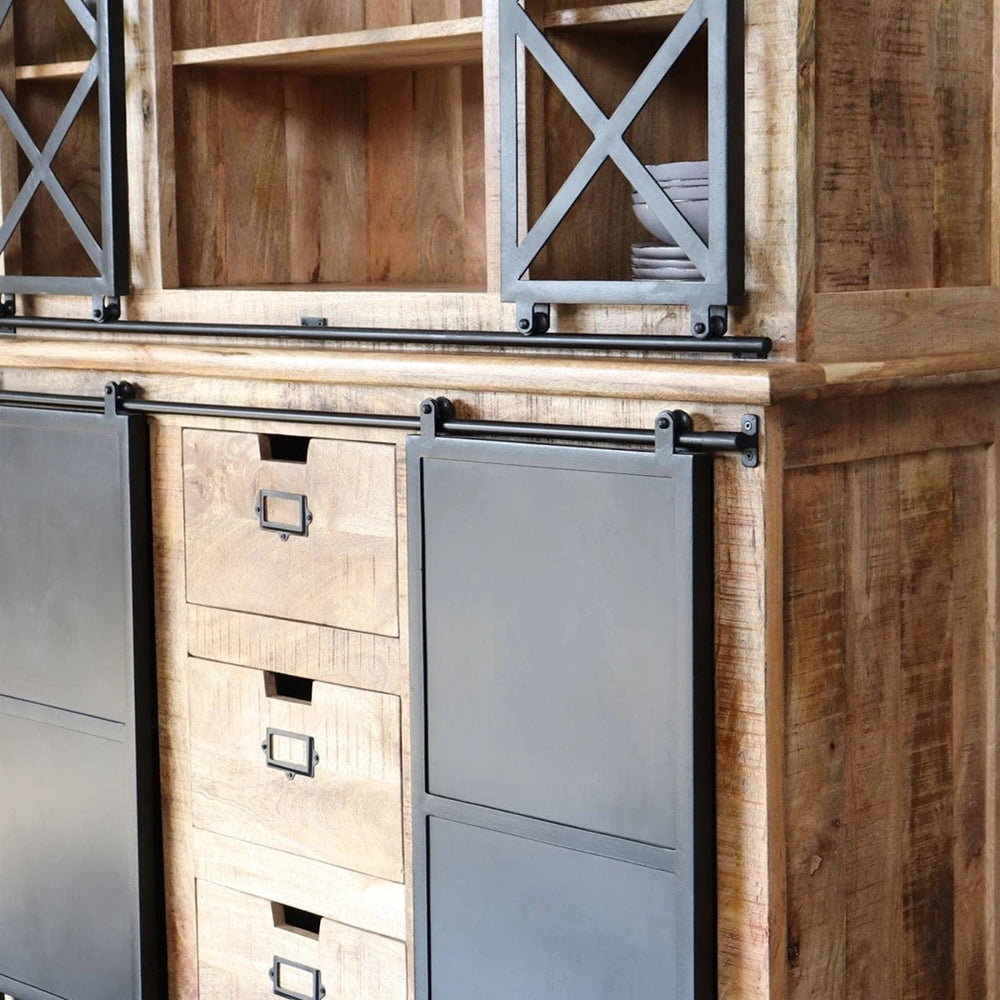 Industrial Range Crockery Cabinet Large 3 Drawer With Double Sliding Doors