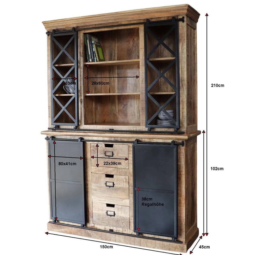 Industrial Range Crockery Cabinet Large 3 Drawer With Double Sliding Doors
