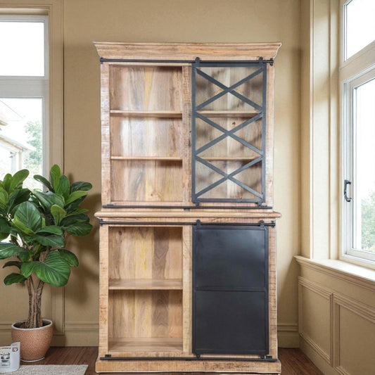 Industrial Range Cabinet with Dawers and Shelves With Iron Sliding Doors Vintage