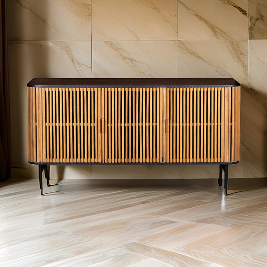 Stylish Round Sideboard With Grooved Front