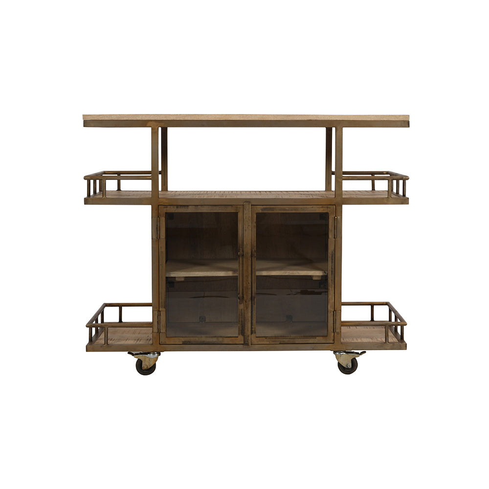 Solid wood wine trolley front view