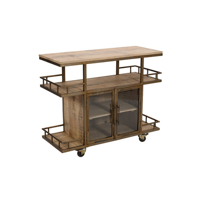 Wooden bar cart with open storage shelves