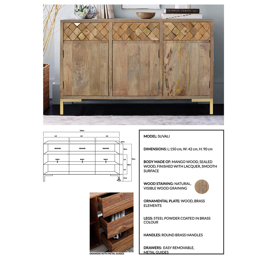 Suvali 3 Drawers & 3 Door With Gold Appliqués Sideboard