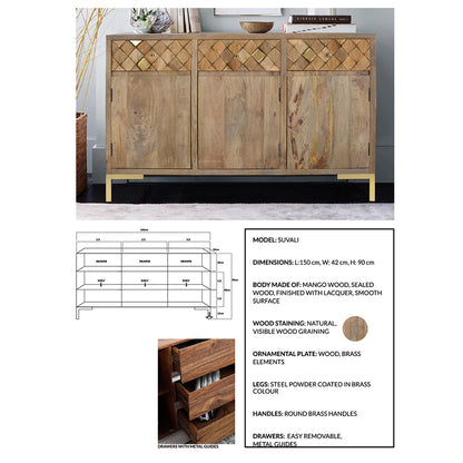 Suvali 3 Drawers & 3 Door With Gold Appliqués Sideboard