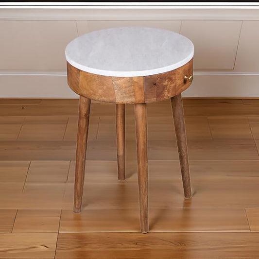 Round End Table with Faux Marble Top