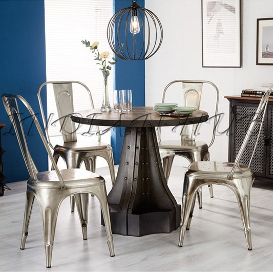 Industrial Apothecary Round Dining Table With 4 Seater Chair