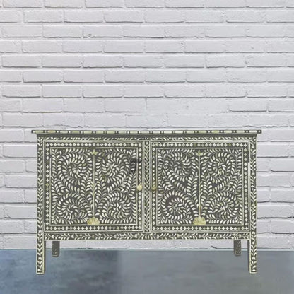 Floral Bone Inlay Dark Grey Sideboard