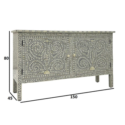 Floral Bone Inlay Dark Grey Sideboard