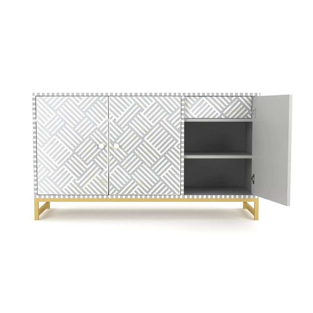 Floral Bone Inlay Light Grey Sideboard