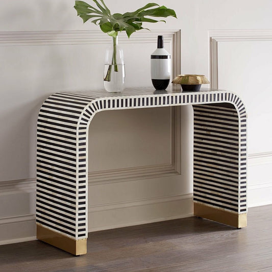 Artisanal Chevron Black & White Console Table