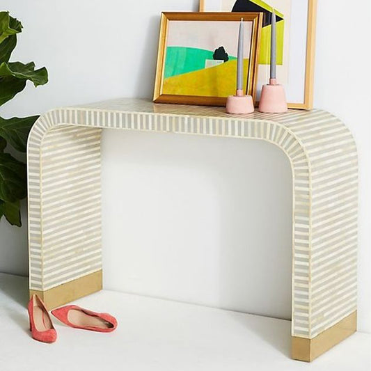 Artisanal Chevron Light Grey Console Table