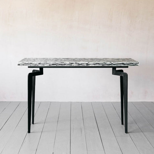 Geometric Inlay Accent Black & White Console Table