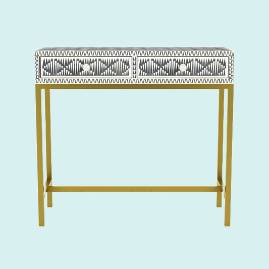 Geometric Inlay Accent Grey Console Table