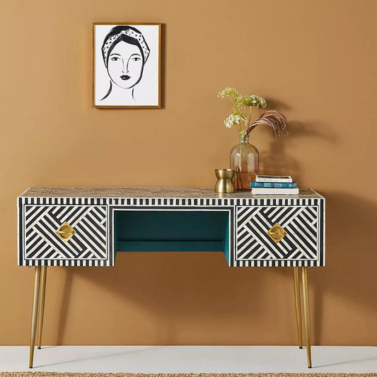 Pearl-Accent Bone Black & White Console Table