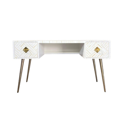 Pearl-Accent Bone White Console Table