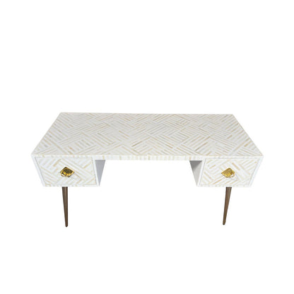 Pearl-Accent Bone White Console Table