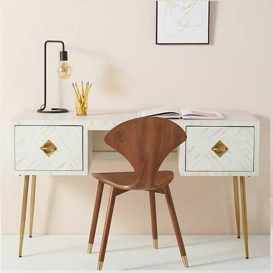 Pearl-Accent Bone White Console Table