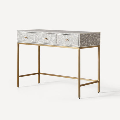 Pearl-Accent Bone Grey Console Table