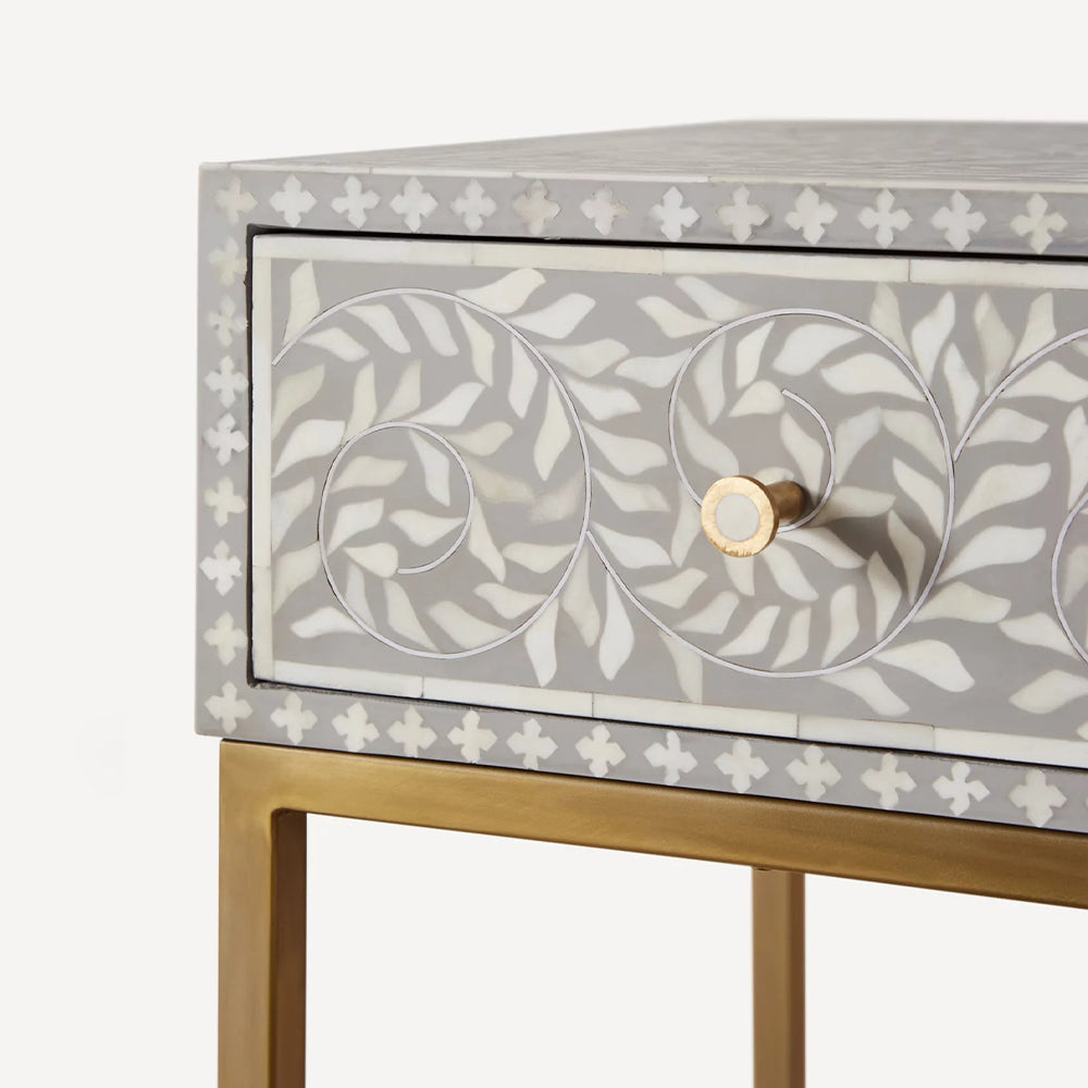 Pearl-Accent Bone Grey Console Table