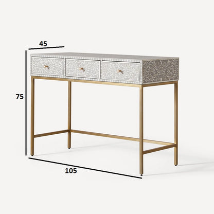 Pearl-Accent Bone Grey Console Table
