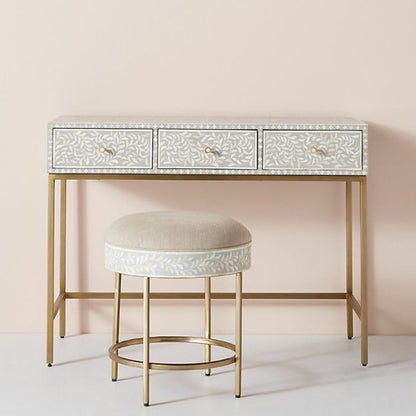Pearl-Accent Bone Grey Console Table