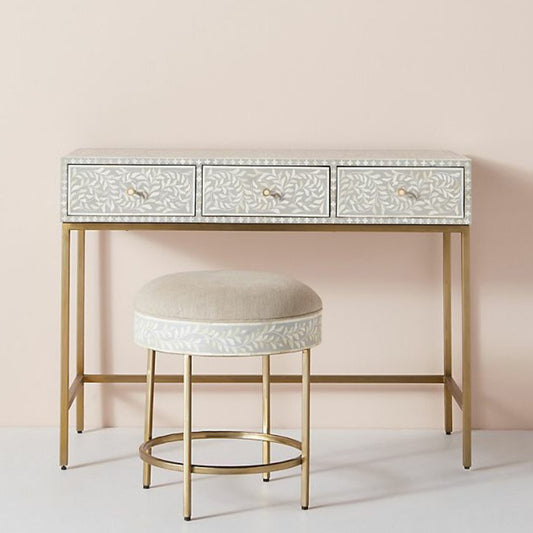 Pearl-Accent Bone Grey Console Table