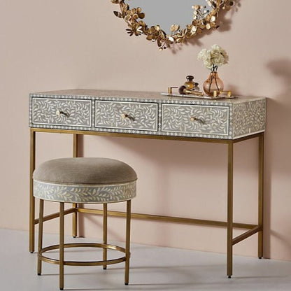 Pearl-Accent Bone Grey Console Table