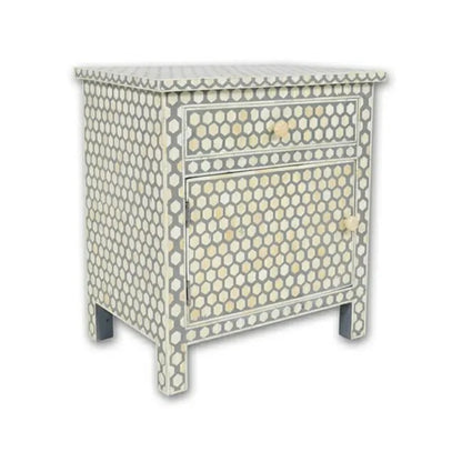 Moonlit Petal Grey Bedside Table