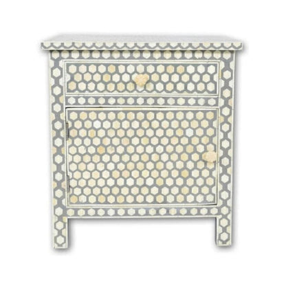 Moonlit Petal Grey Bedside Table