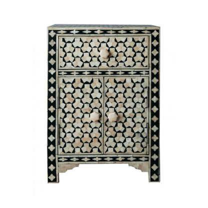 Moonlit Petal Black & White Bedside Table
