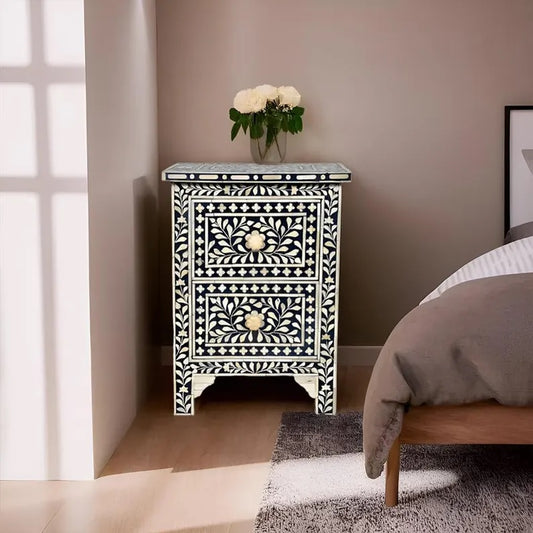 Starry Elegance Bone Inlay Bedside Table